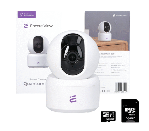 Chytrá domácí kamera WiFi PTZ 4Mpx SHD 3x zoom IR noční vidění USB-C Quantum 200 Encore View + 32GB paměťová karta microSDHC Apacer Secure Digital Card
